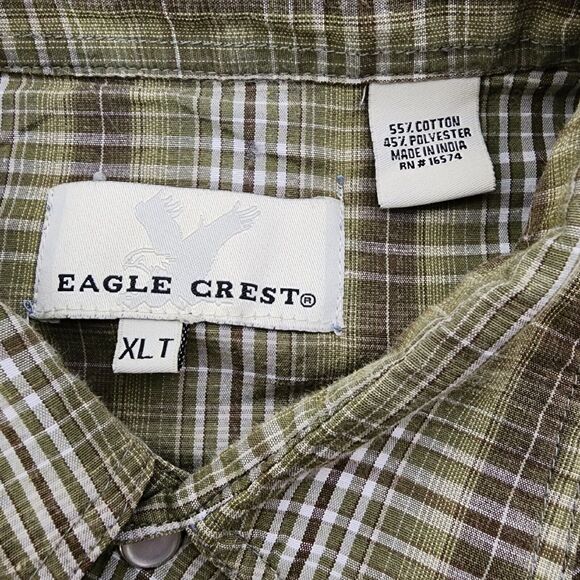 Eagle Crest Men's Shirt Size XLT Green Pearl Snap Up Plaid Western Short Sleeve - Picture 8 of 9